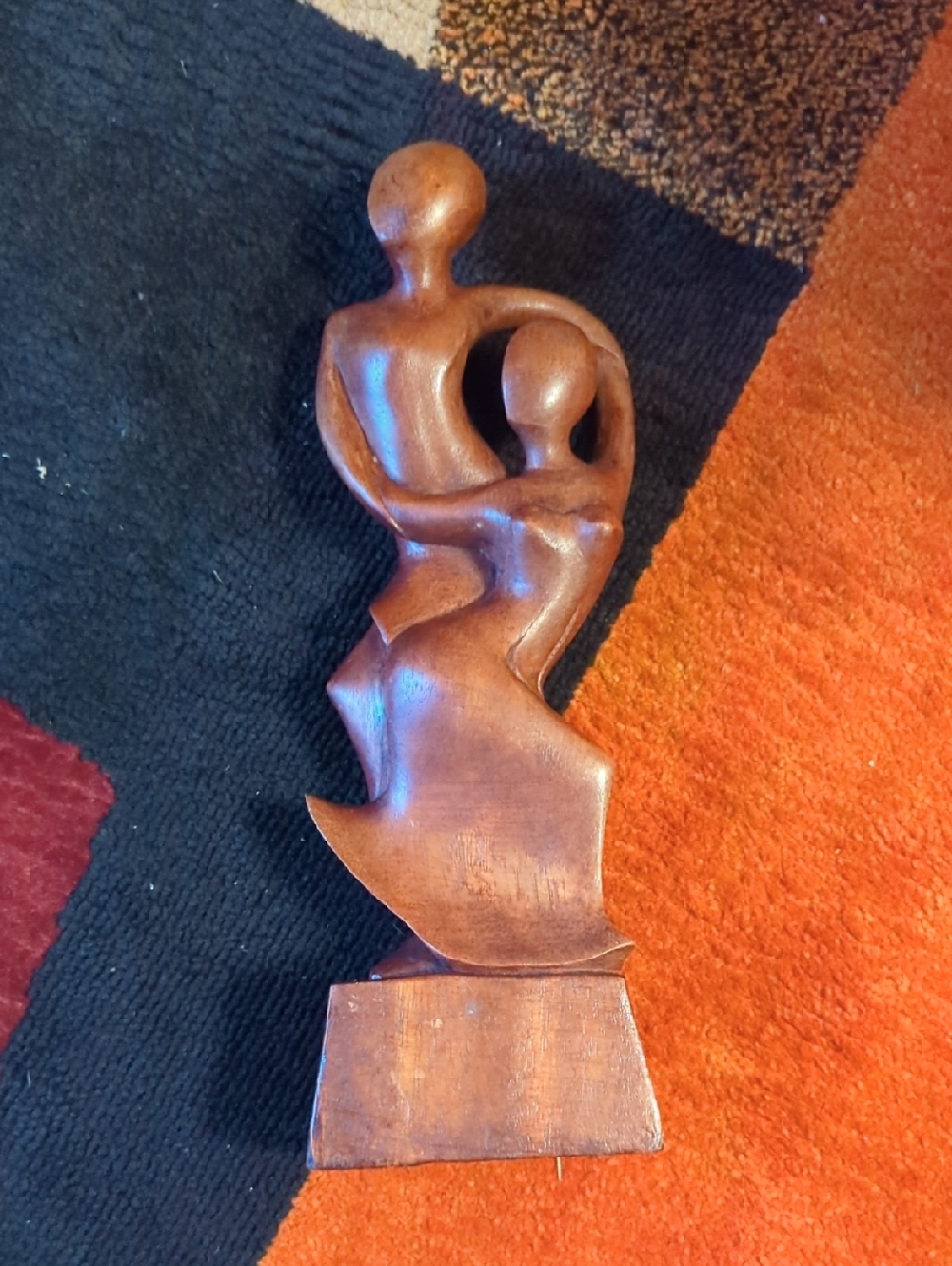 Vintage Indonesian Hand Carved Dancing Couple Wood Sculpture Statue 12.5"